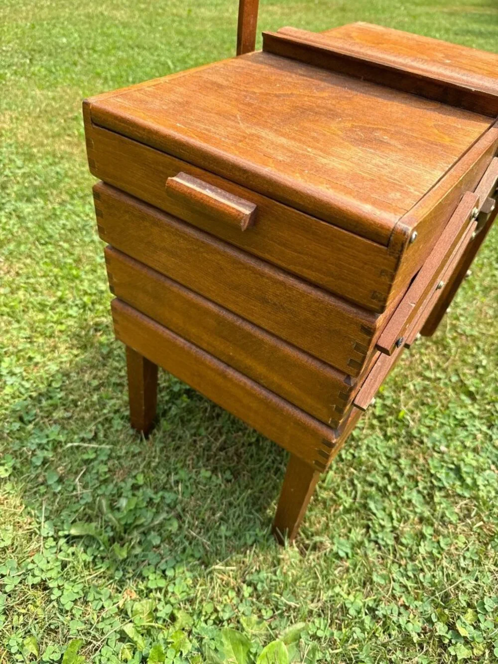 Vintage Wooden Sewing Box Accordian Made Romania Wood Storage Organizer